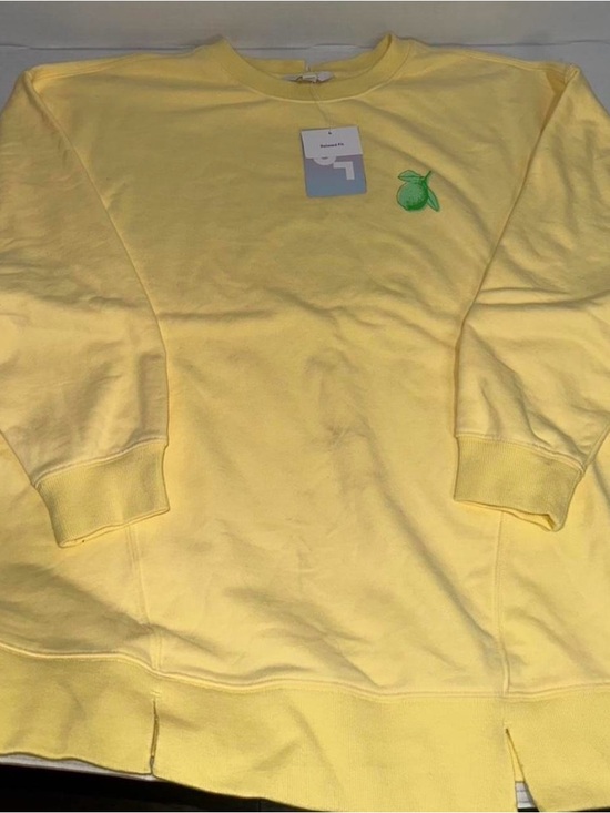 JoyLab Sweaters - JoyLab Yellow Crewneck Sweater with Green Leaf Embroidery